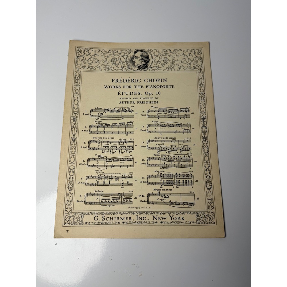 Chopin Etudes Op 10 Sheet Music G Schirmer Arthur Friedheim Vintage Piano Decor